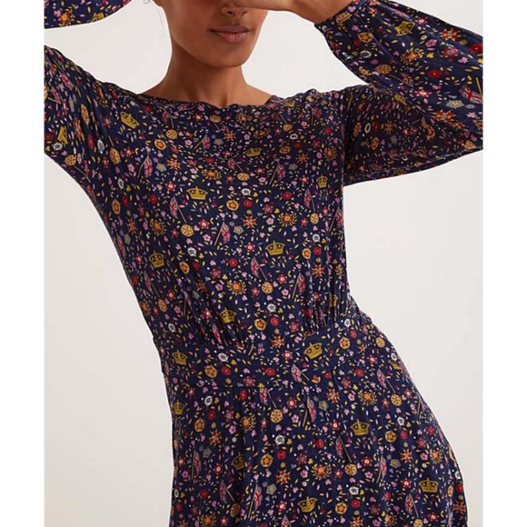 Boden Boden | Navy Crown Ditsy Sasha Pocket Long-Sleeve Dress Size 12 Long - Picture 7 of 7